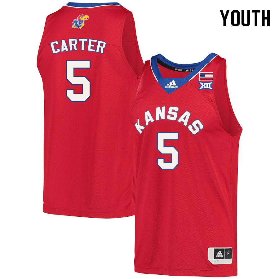 Youth #5 Chris Carter Kansas Jayhawks College Basketball Jerseys Stitched Sale-Red - Click Image to Close